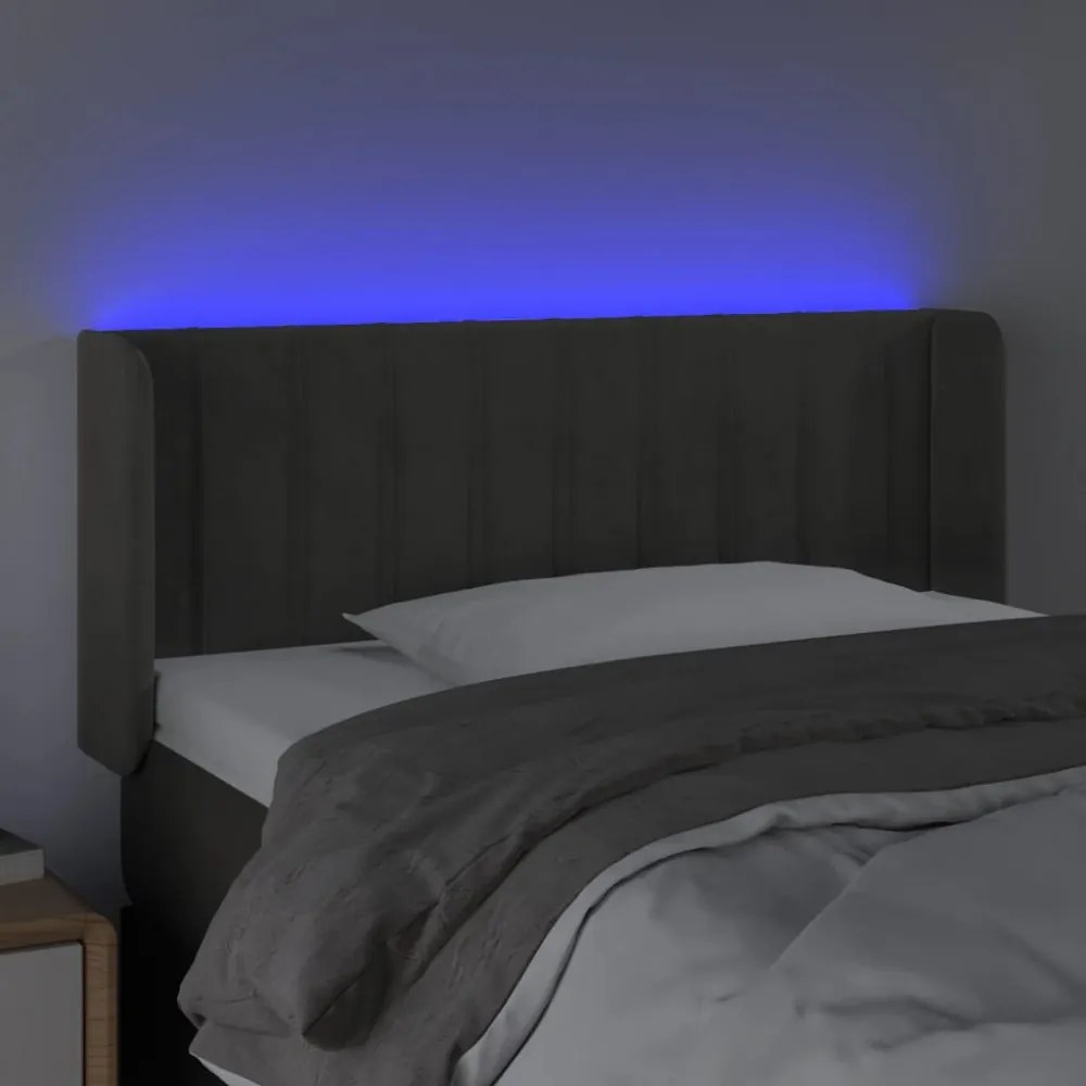 sötétszürke bársony LED-es fejtámla 83 x 16 x 78/88 cm