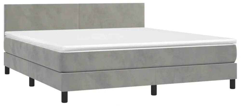 világosszürke bársony rugós és LED-es ágy matraccal 160x200 cm