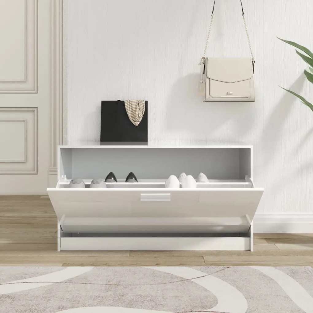 magasfényű fehér szerelt fa cipőtároló pad 80x24x45 cm