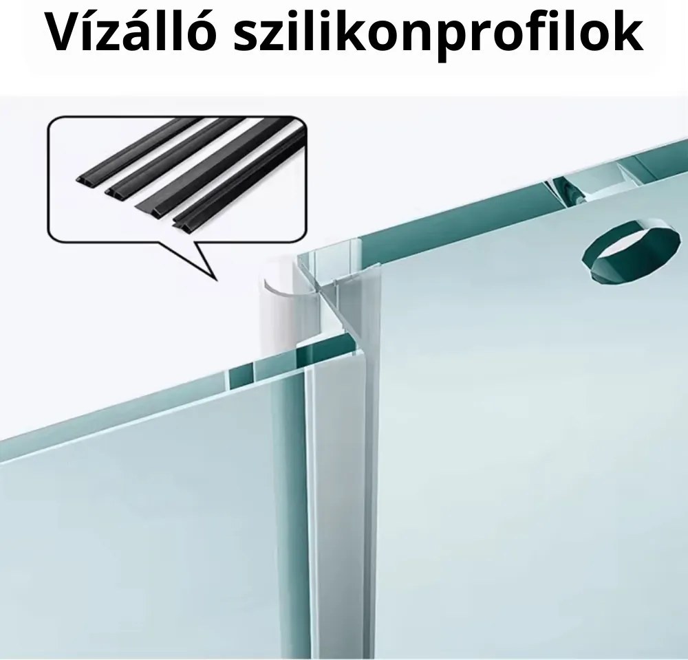 Stuxi Delhi 120x80 falsíkra szerelhető 3 oldalú tolóajtós zuhanykabin 6 mm vastag vízlepergető biztonsági üveggel, krómozott elemekkel, 200 cm magas