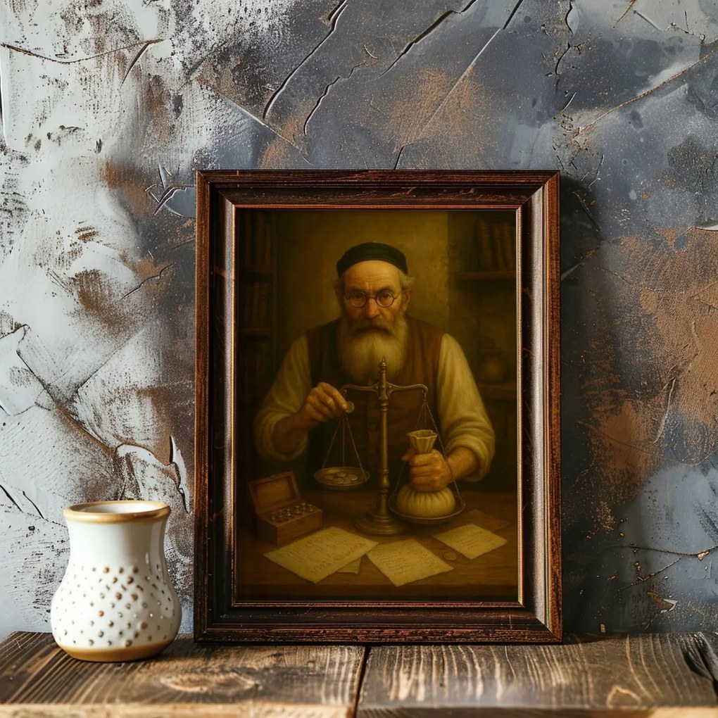 Vászonkép Zsidó Portré Pénzzel Zsidó A Boldogsághoz . 70x50cm