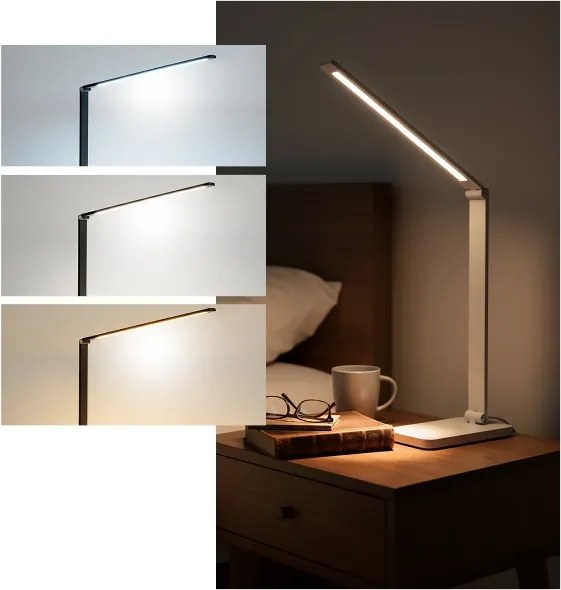 Brilagi - LED érintős asztali lámpa, dimmelhető, vezeték nélküli QI töltő, LED/7W/5V, 3000/4000/6000K, fehér