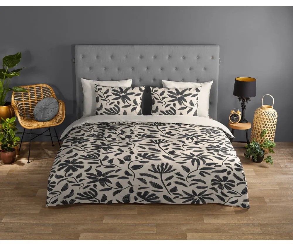 Fekete-bézs egyszemélyes-hosszabbított pamut ágyneműhuzat 140x220 cm Emilia – Good Morning