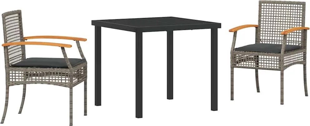 vidaXL Kert étkező szett 3 pcs Szürke polirattan