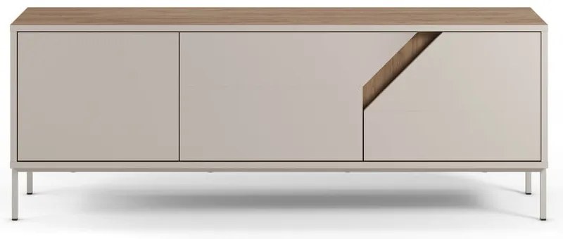 Krémszínű-natúr színű komód tölgyfa dekorral 150x55x35 cm Lilou – Marckeric