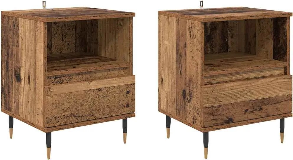 vidaXL Éjjeliszekrény fiókkal 2 pcs Öreg fa 40 x 35 x 50 cm Faanyag