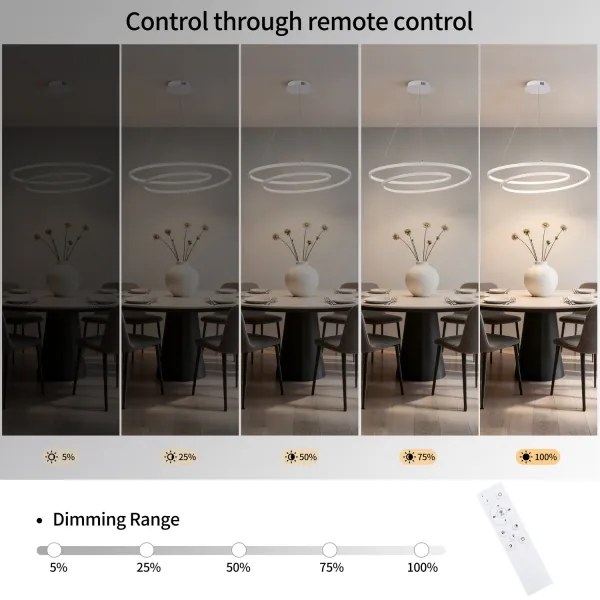 Brilagi-LED Fényerőszabályozható függeszték sodronykábelen TWISTER LED/75W/230V Ø 70 cm fehér + távirányító