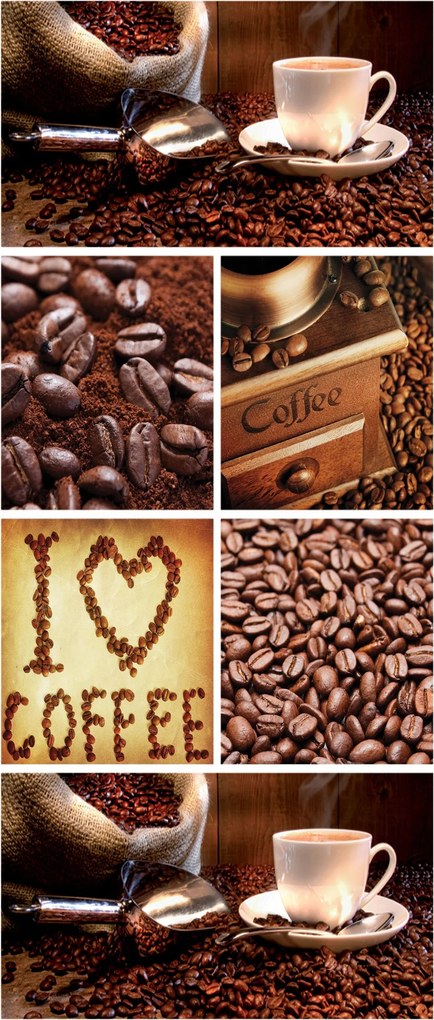 Fotótapéta Kávébab &amp; Csésze Kollázs Juta 91x211 Konyha +ragasztó