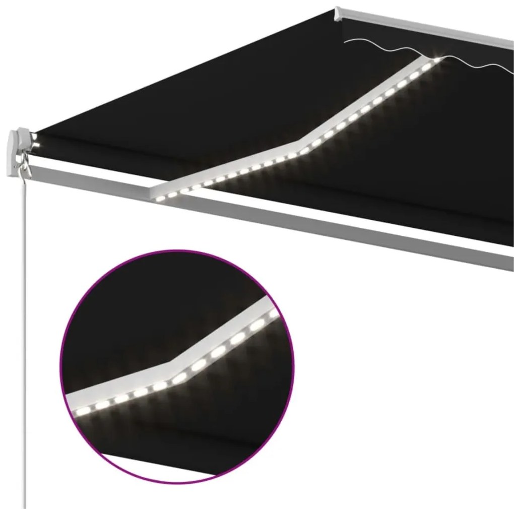 Antracitszürke kézzel behúzható LED-es napellenző 600x300 cm