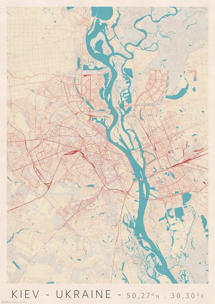 Kijev Kiev Várostérkép poszter A3 29,7x42 cm
