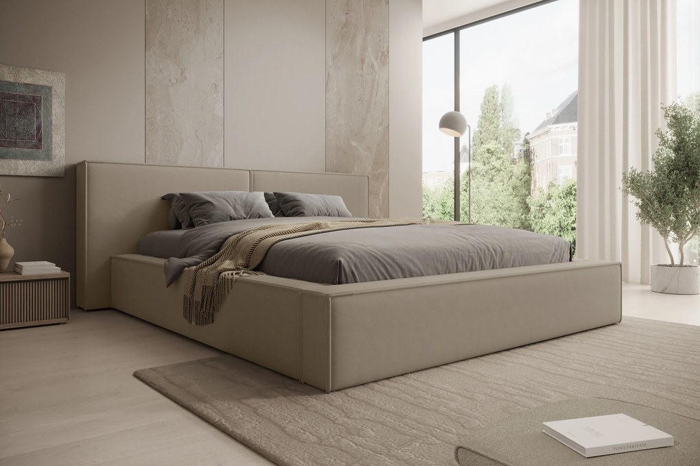 Molino kárpitozott ágy ágyneműtartóval 160x200 cm - bézs Castel 15 bársony