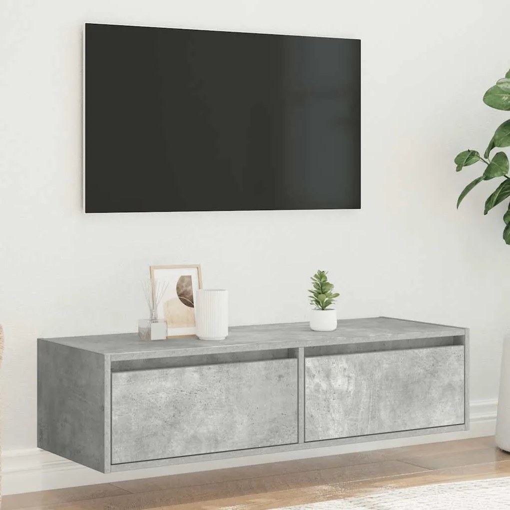 TV szekrény LED világítással beton szürke 100X35,5x25 cm