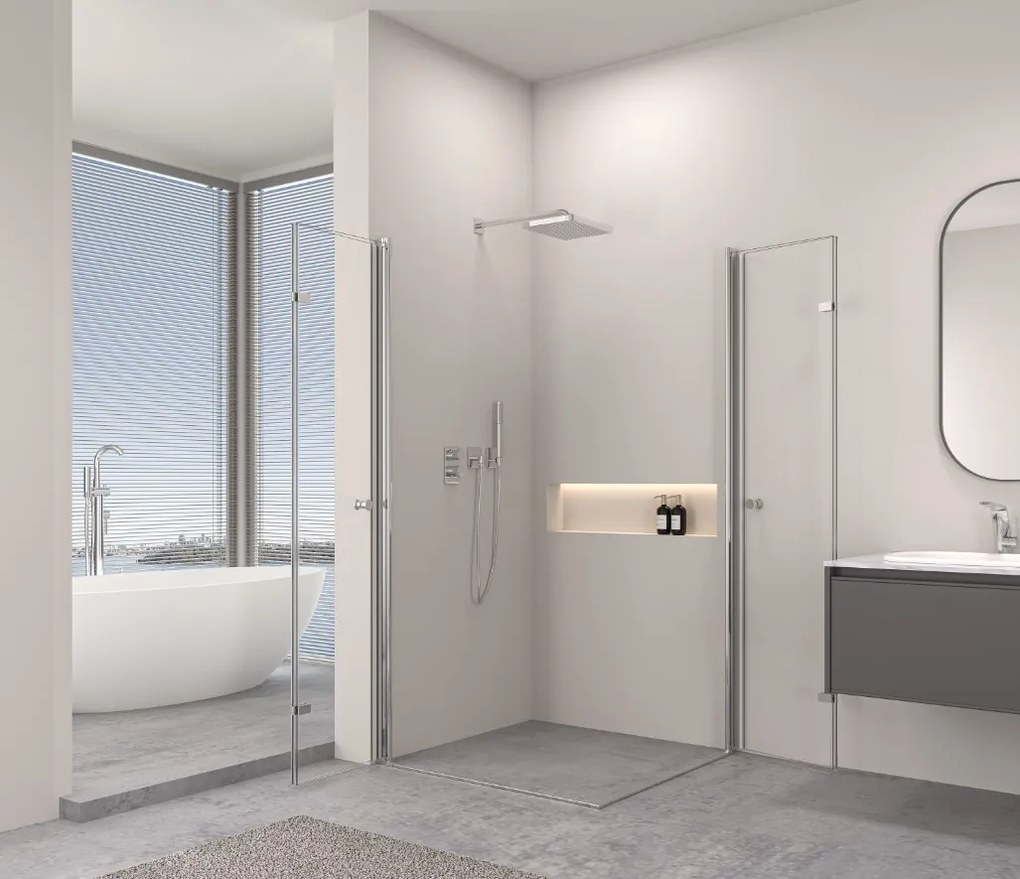 Erga Berlin Dupla, zuhanykabin dupla összecsukható ajtókkal 85 (ajtó) x 85 (ajtó) x 195 cm, 6mm átlátszó üveg, króm profil, ERG-V02-BERLIN-D085D085-C…