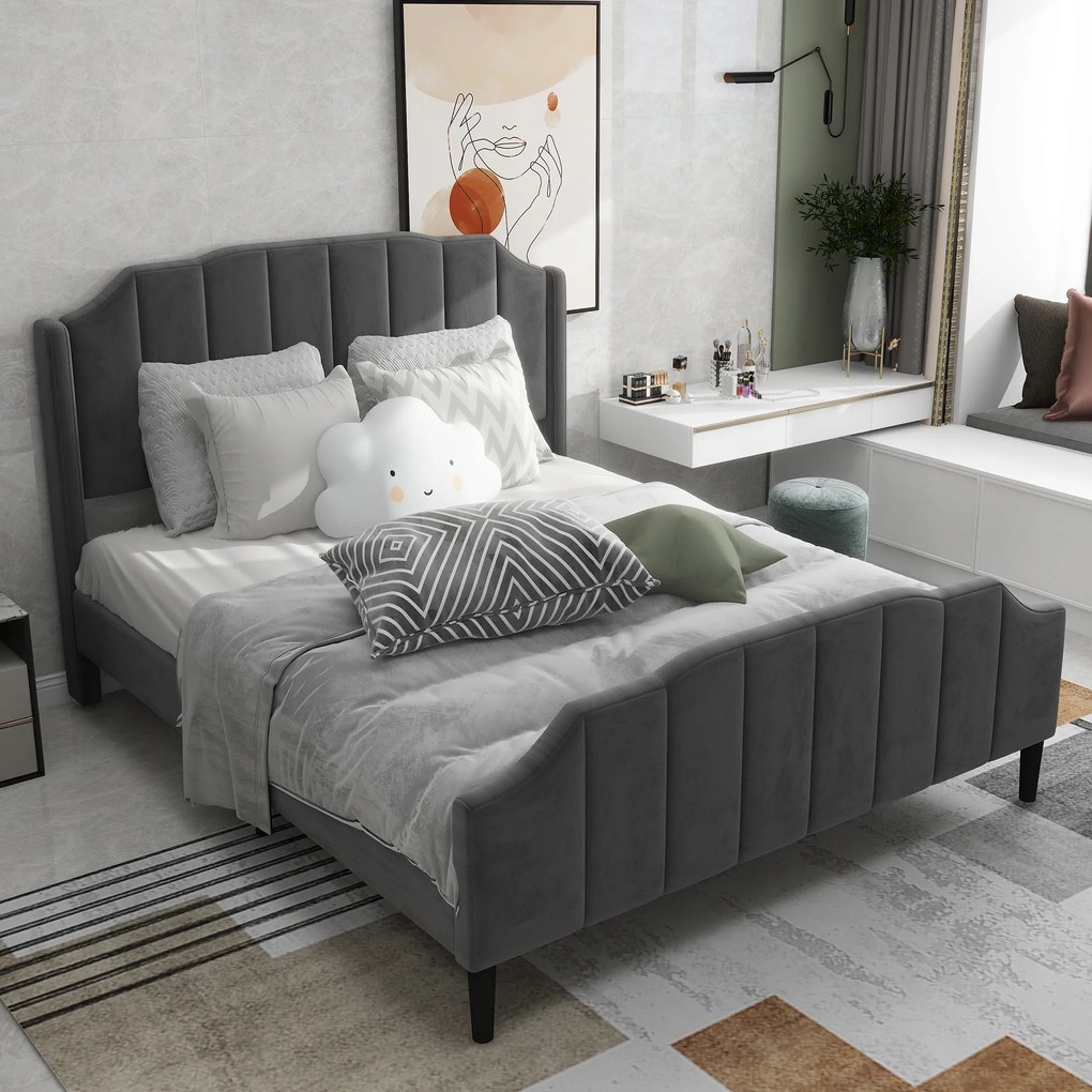 Kárpitozott ágy ágykerettel 140 x 200 cm bársony franciaágy szürke