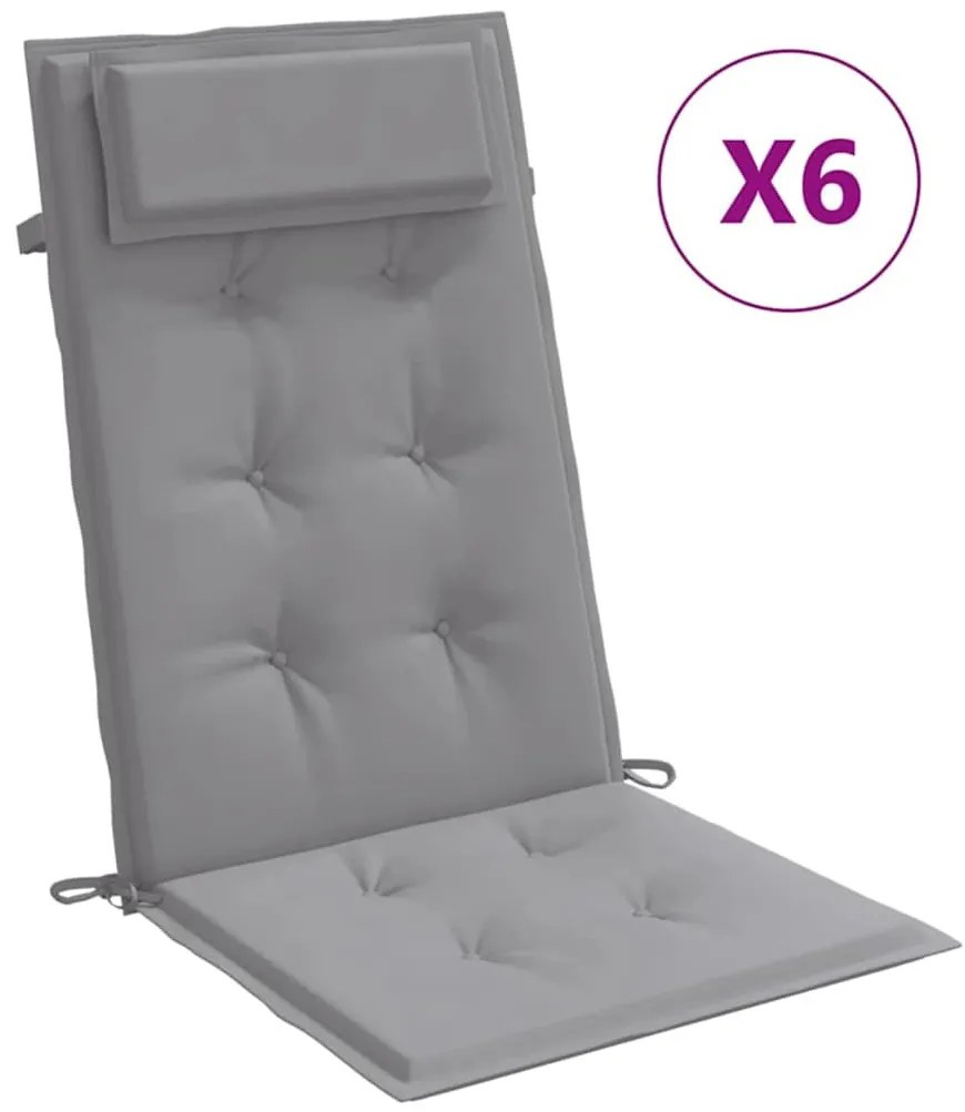 6 db szürke oxford-szövet magas háttámlájú székpárna