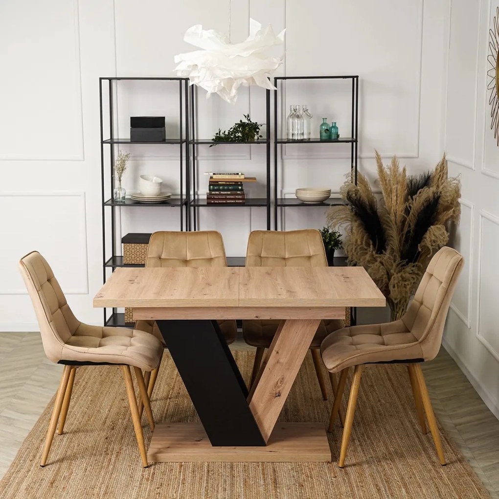 Bővíthető étkezőasztal 120–160 cm Artisan tölgy / fekete színkombinációban – CLARK