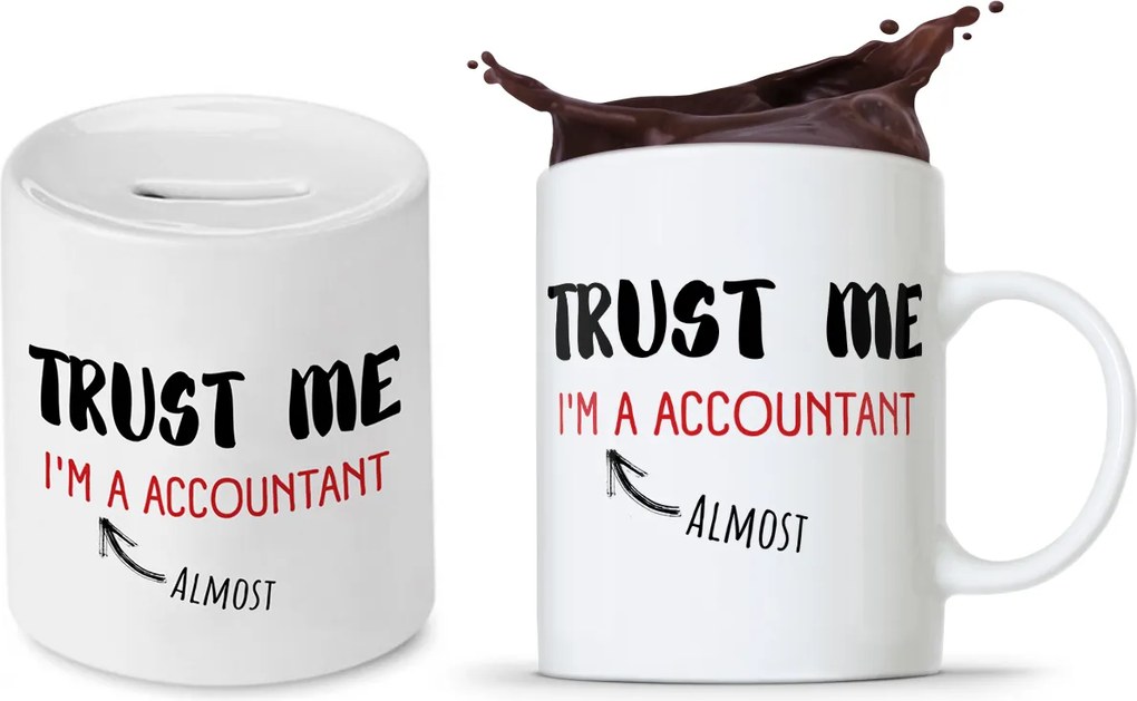 Könyvelői Bögre Persely Szett fényképes nyomtatással