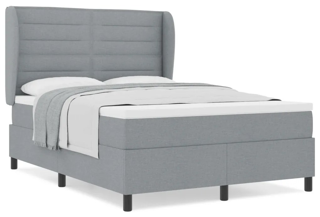 Boxspring Ágy Matrac Alkalmas Világosszürke 140x200 cm Szövet