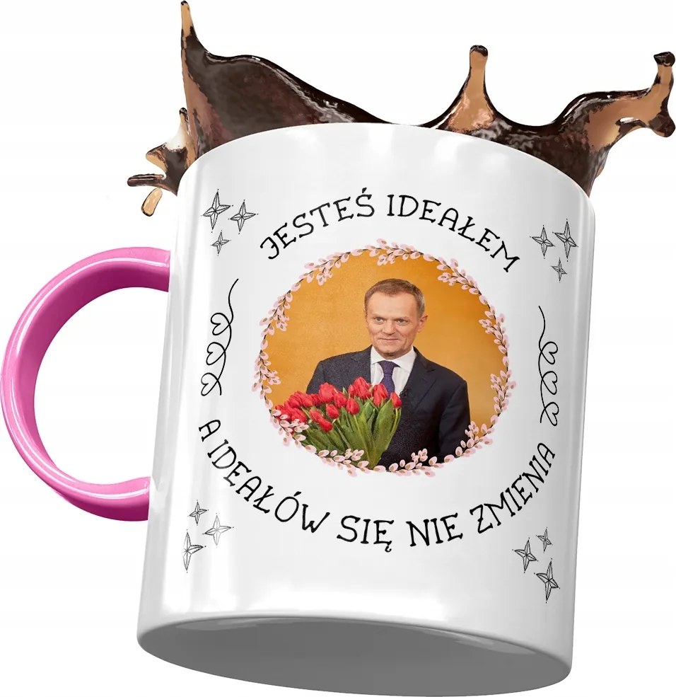 Bögre Rózsaszín Donald Tusk Po Ajándék Platform Nyomtatott Fotóval