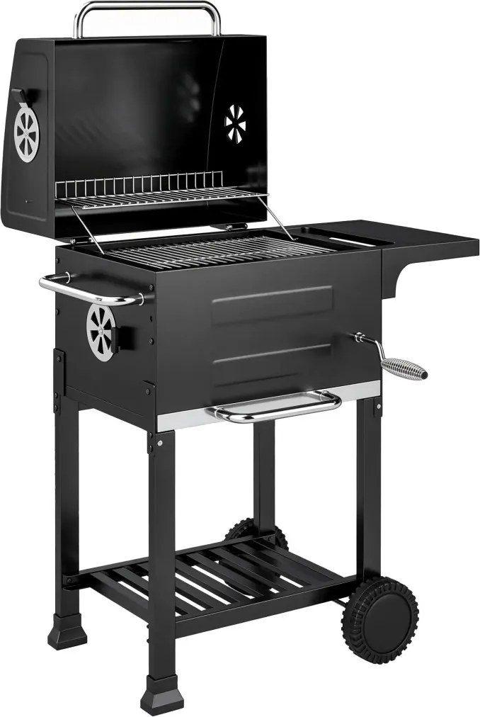 Outsunny kompakt faszenes grillkocsi fedővel, hőmérővel, grillráccsal, hamutartóval és szellőzőnyílásokkal
