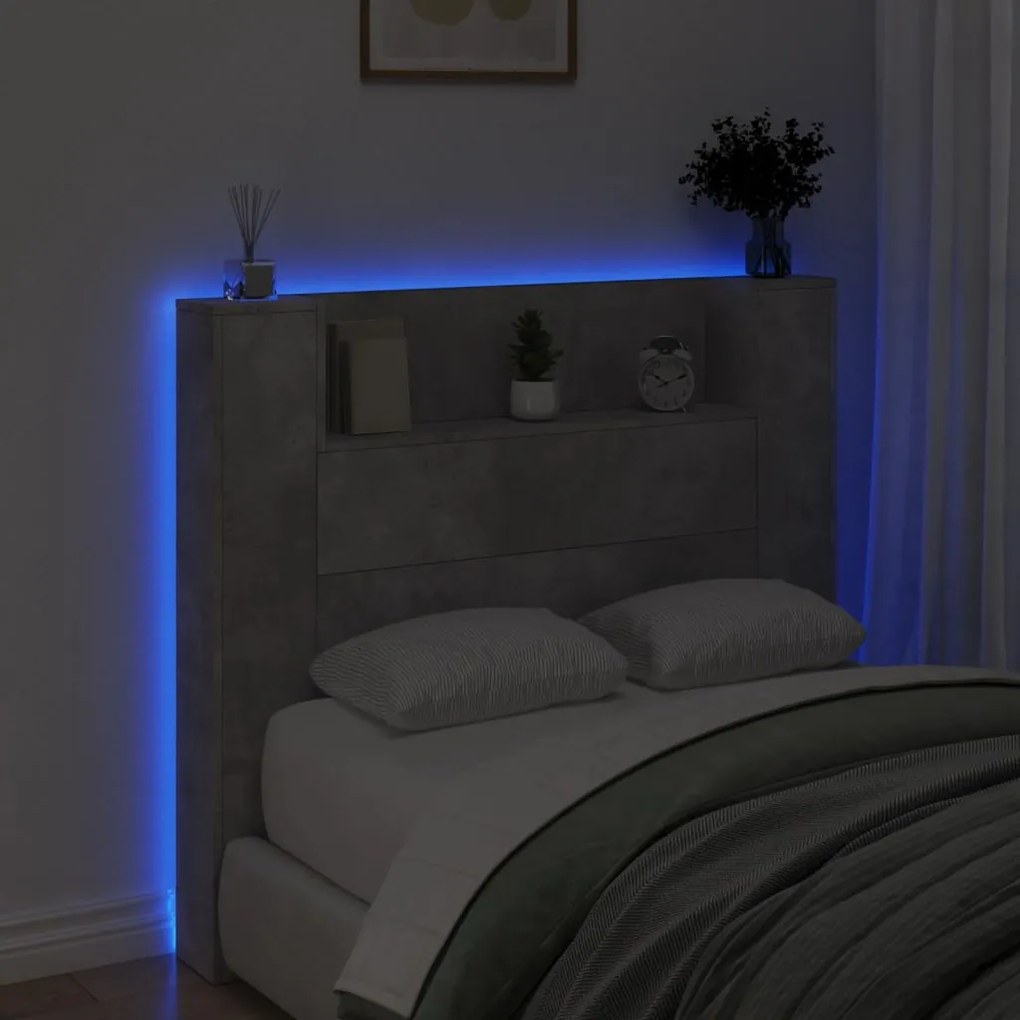 betonszürke áthidalószekrény LED-világítással 120x16,5x103,5 cm