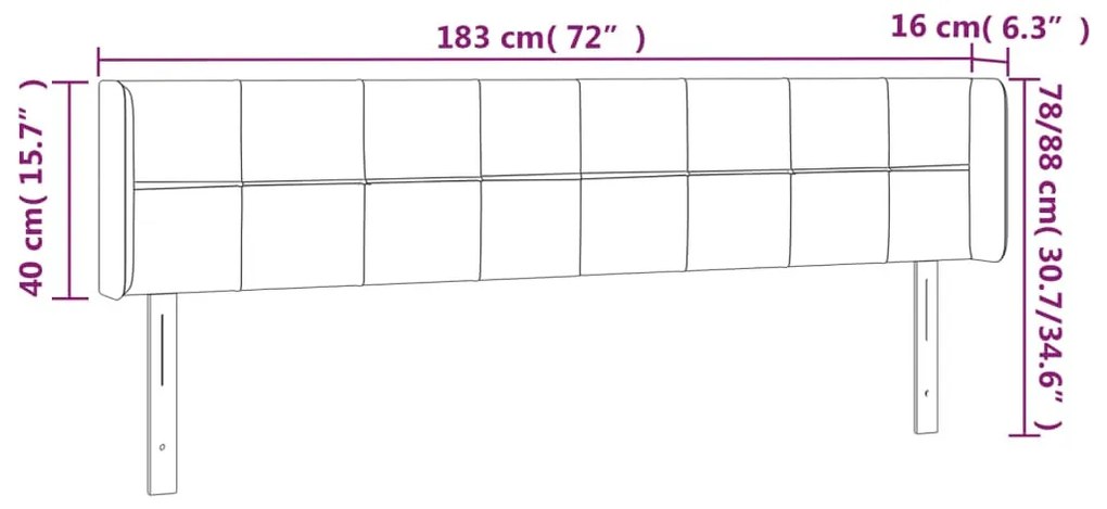 sötétszürke bársony LED-es fejtámla 183 x 16 x 78/88 cm
