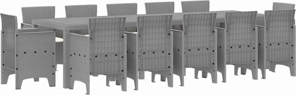 vidaXL Kert étkező szett párnával 13 pcs Világosszürke