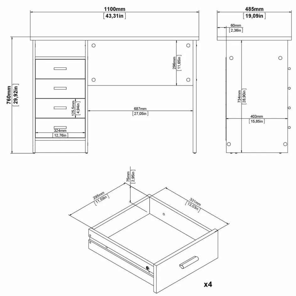 Felix II íróasztal, fehér