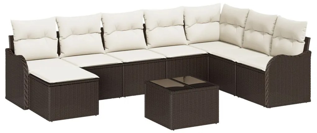 8 Részes Kert Sofa Készlet Párnákkal Szürke Poli Rattan, 2-Személyes Kert Sofa Tárolóval és Párnákkal Barna Poli Rattan