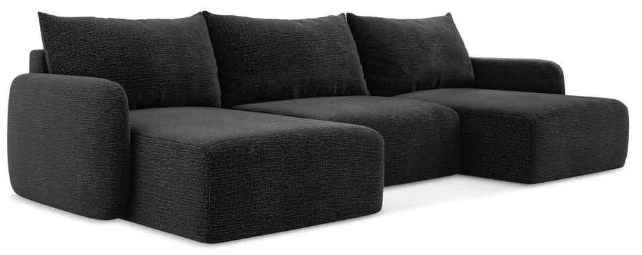 Fekete kinyitható-tárolóhelyes sarokkanapé Kalena – Makamii