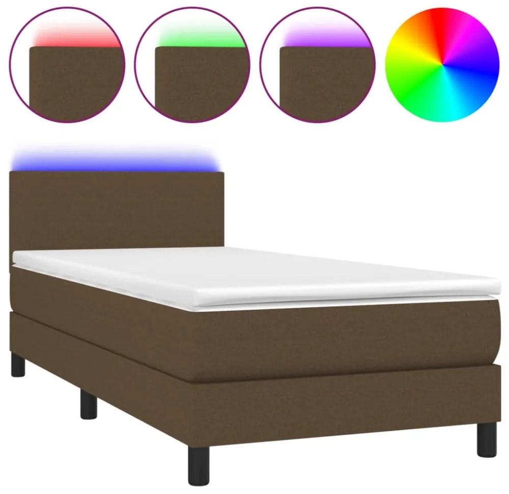 barna szövet rugós és LED-es ágy matraccal 80 x 200 cm
