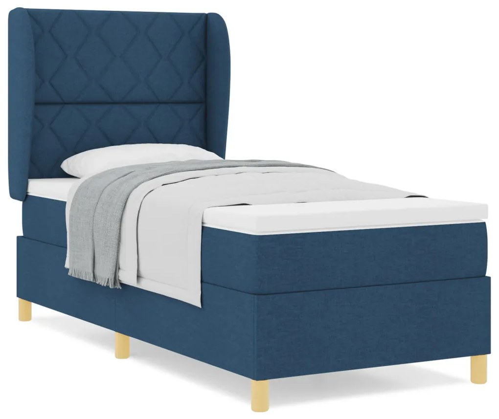 Boxspringágy Mattal - Kék - 90x190 cm - Szövet
