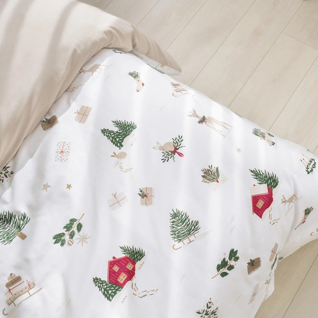 Goldea karácsonyi pamut ágyneműhuzat duo - tradicionális karácsonyi, latte színű hátoldal 150 x 200 és 50 x 60 cm