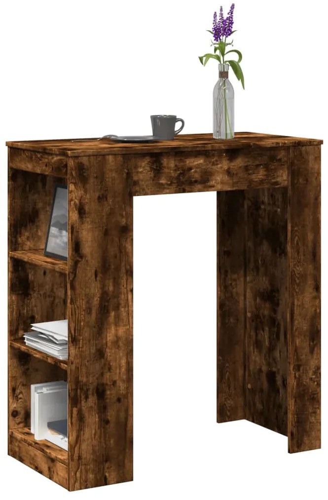 füstös tölgy szerelt fa bárasztal tárolókkal 95 x 47 x 103,5 cm