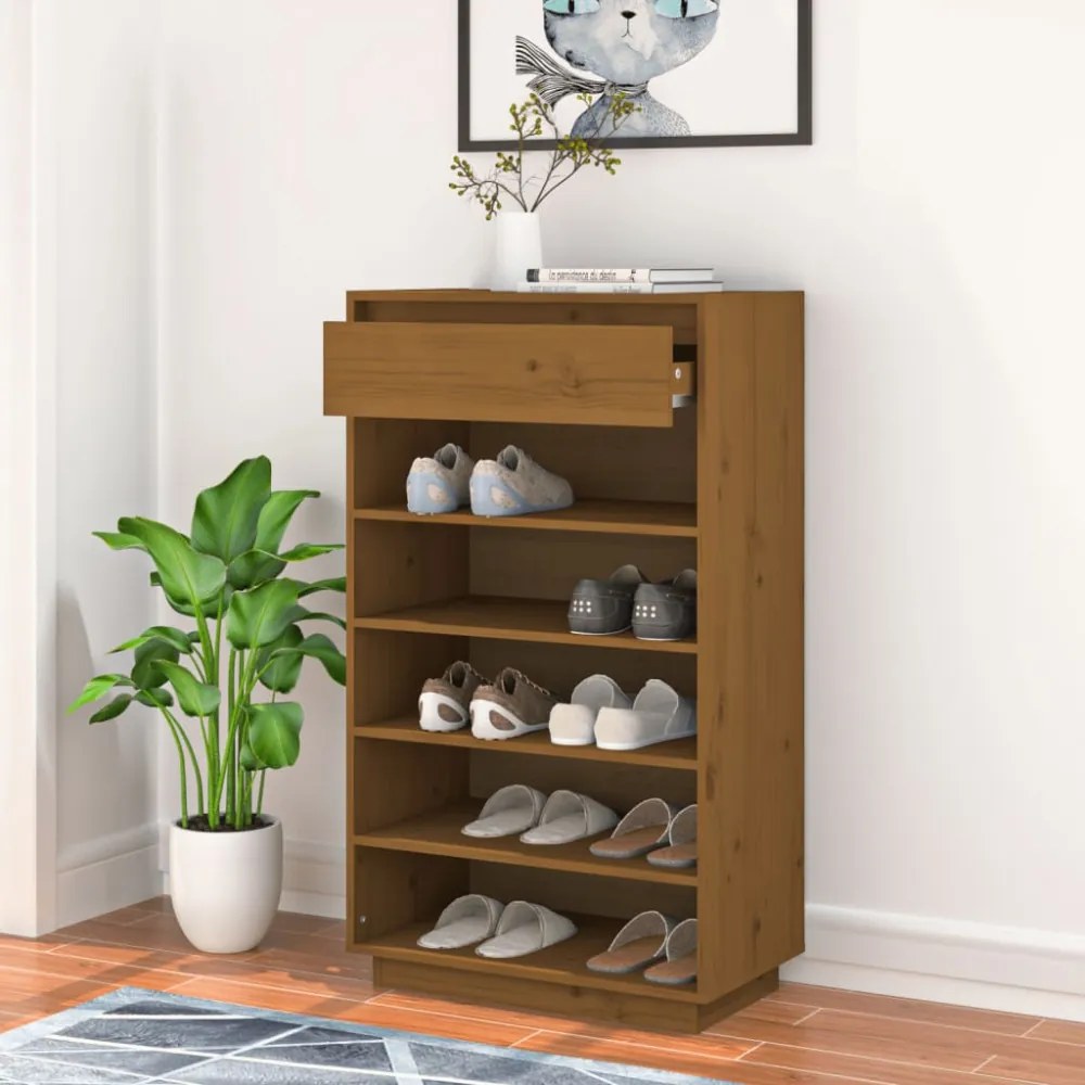 mézbarna tömör fenyőfa cipősszekrény 60 x 34 x 105 cm