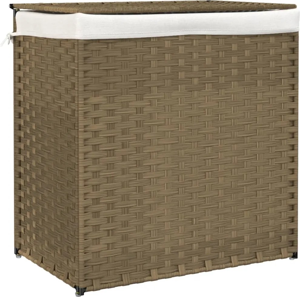 vidaXL polyrattan szennyeskosár 2 rekesszel 53x33x57 cm