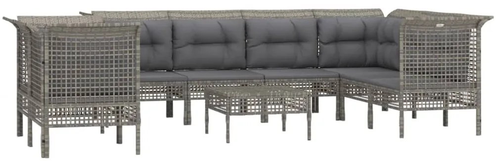 vidaXL 9 részes szürke polyrattan kerti ülőgarnitúra párnákkal