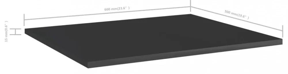 8 db magasfényű fekete szerelt fa könyvespolc 60 x 50 x 1,5 cm
