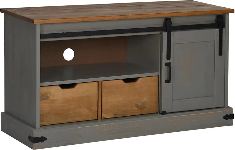 vidaXL HALDEN szürke tömör fa TV szekrény tolóajtóval 110x40x60 cm