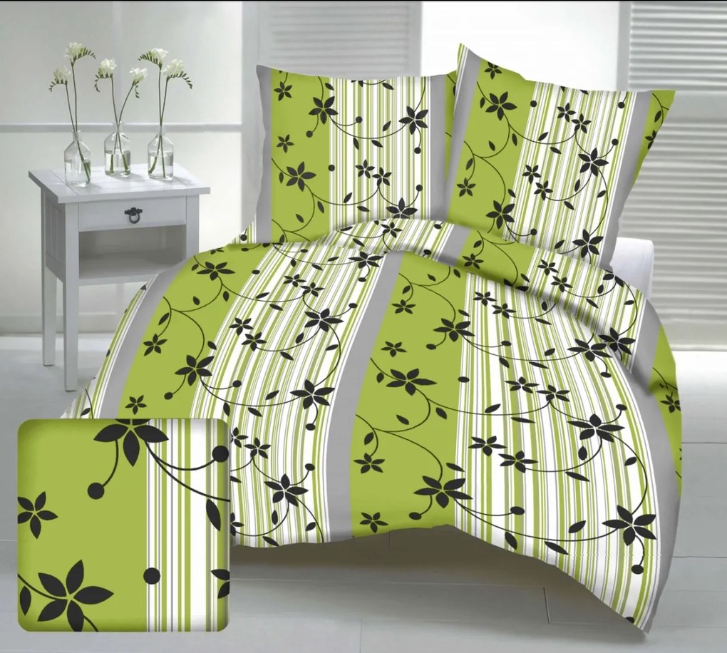 Krepp lapok Berlin zöld TiaHome - 1x Párna 90x70cm, 1x Paplan 140x200cm
