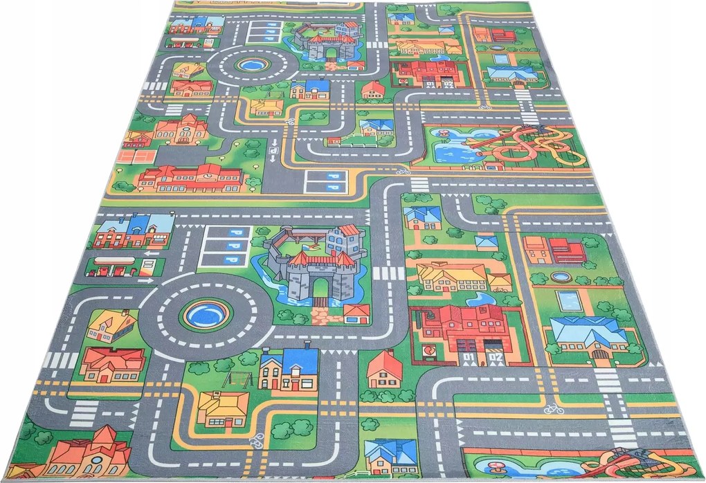 Gyerekszőnyeg Printed 200x200 Nyomtatott Színes Város Utcák Utak Kastély