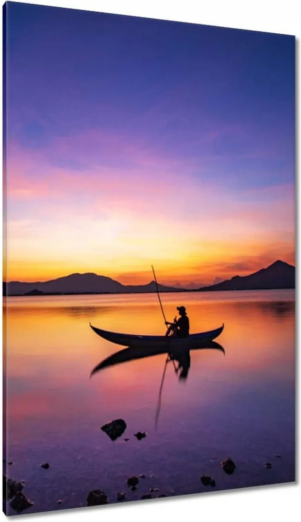 Vászonkép 80x120 Esti horgászat naplementekor
