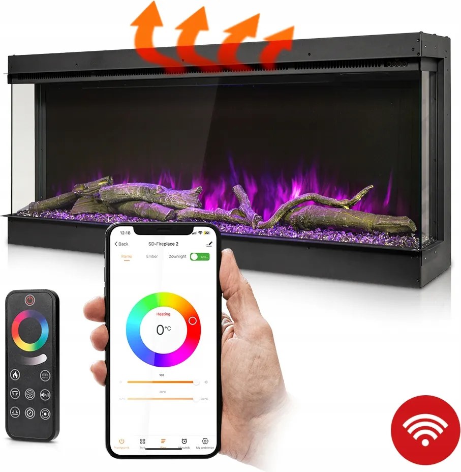 Elektromos Fali Kandalló 84 cm Fűtés +wifi 3D hanggal