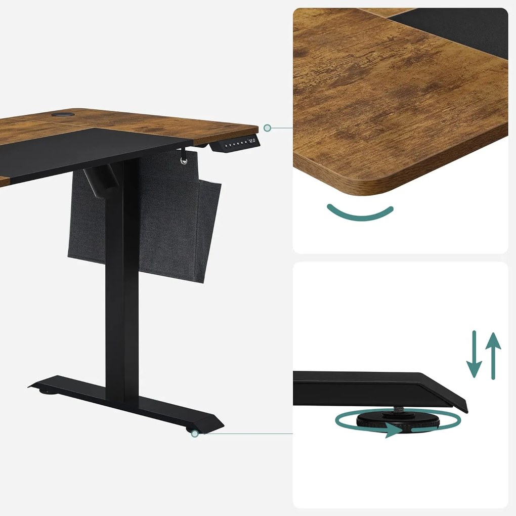 Állítható magasságú elektromos íróasztal memória funkcióval 120x60 cm, vintage barna/alapfekete