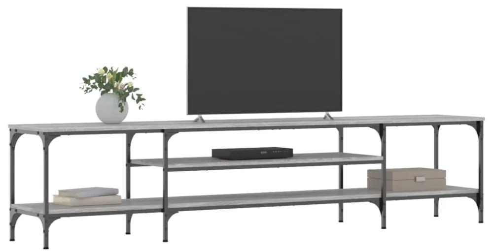 szürke sonoma színű szerelt fa és vas TV-szekrény 201x35x45 cm