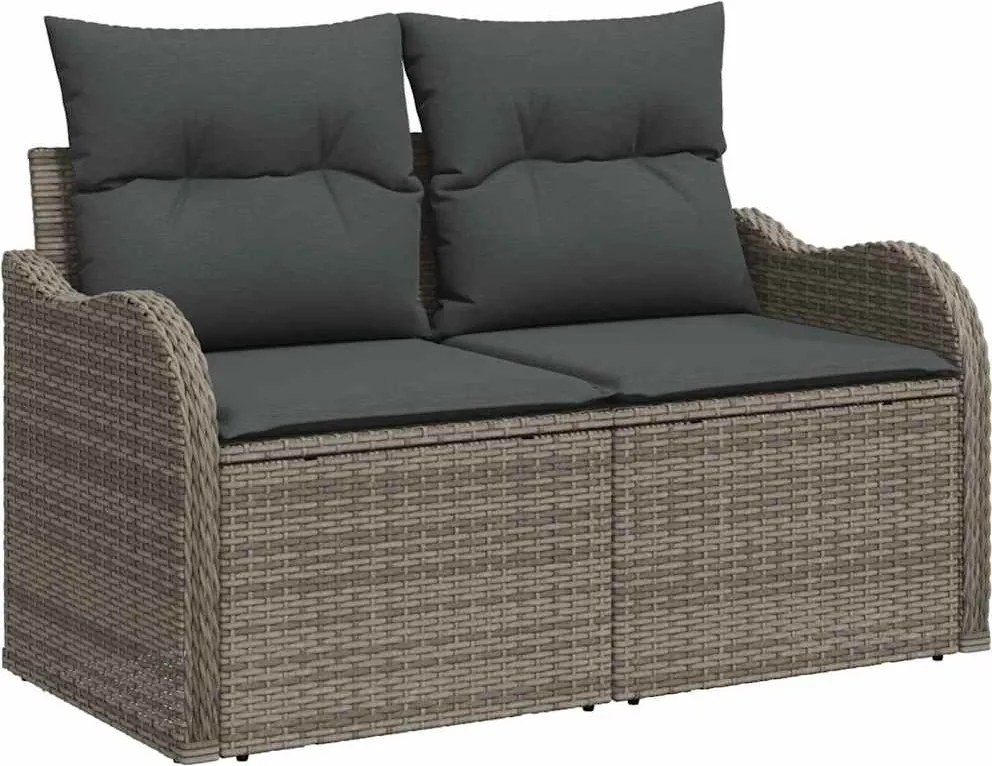 vidaXL Kerti kanapé párnával Szürke 121 x 62 x 69cm polirattan