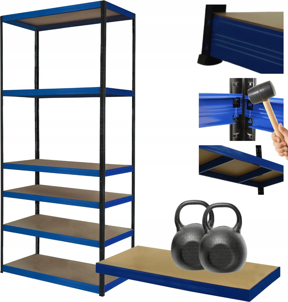 Tárolószekrény fém állvány Helios 213x120x35cm 6Px275kg Tömör Kék