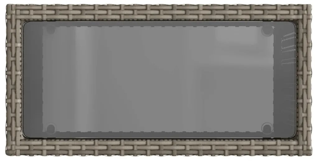 szürke polyrattan kerti kisasztal üveg lappal 58 x 27,5 x 55 cm