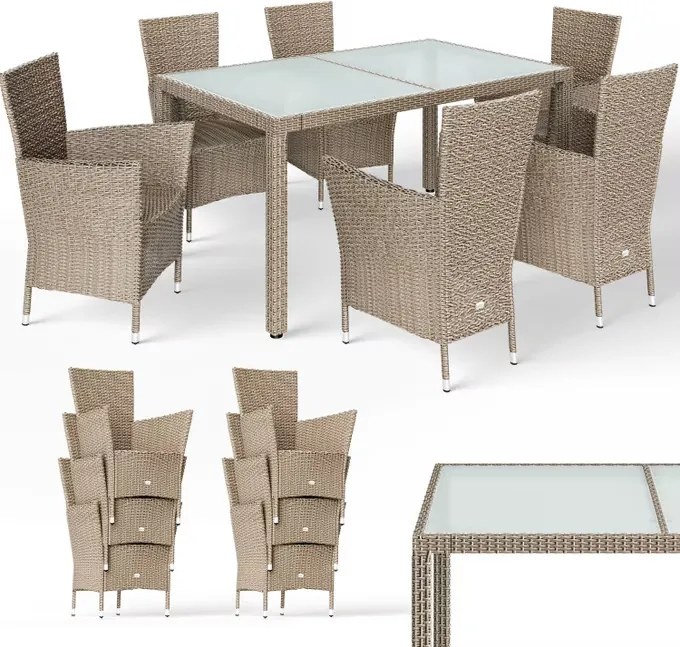 Casaria® Kerti rattan garnitúra Berlin 1+6 - bézs/krém