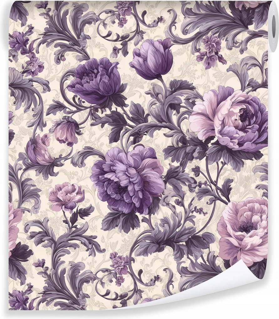 Tapéta Lila Virágok Flizelin Fal Nappali Hálószoba Fali Tapéta